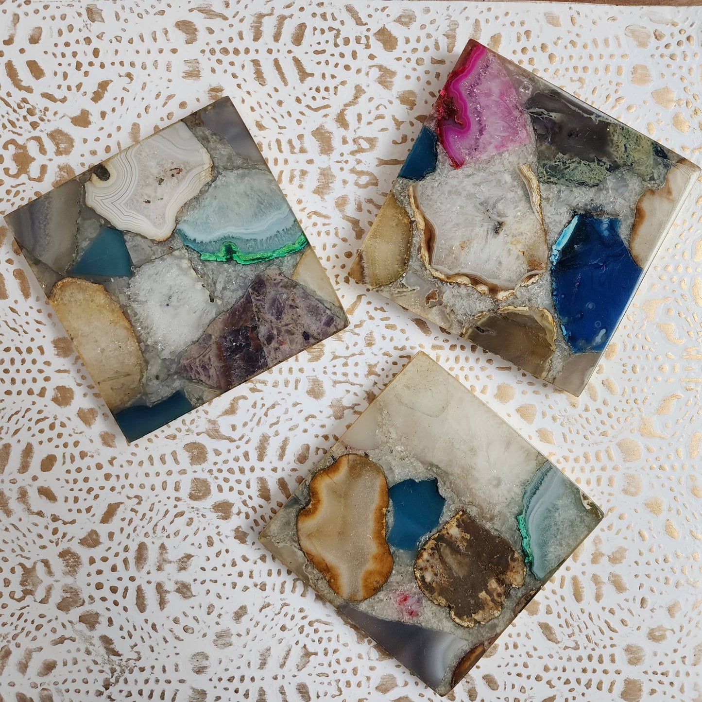 Multicolor Agate Geode Coasters - Set of 2