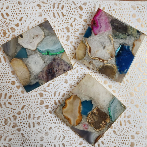 Multicolor Agate Geode Coasters - Set of 2
