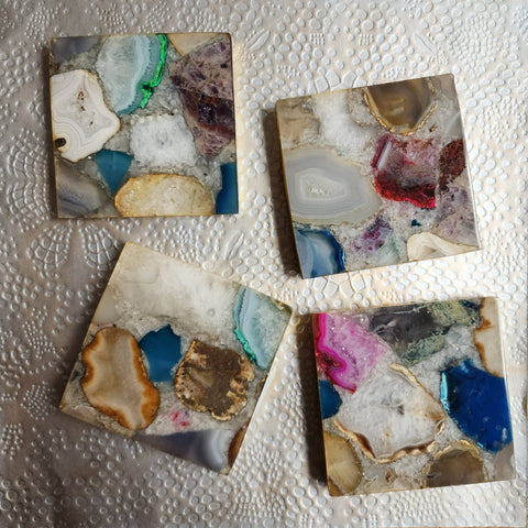 Multicolor Agate Geode Coasters - Set of 2