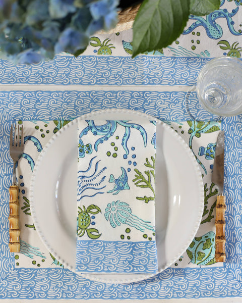Sea Life Cotton Dinner Napkins - Set of 4
