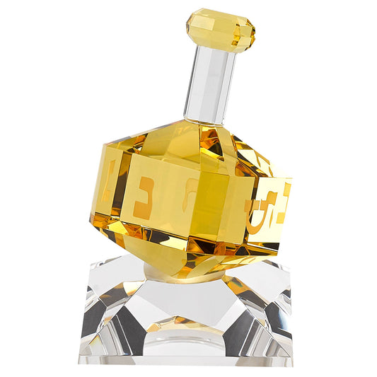 Hand Crafted Amber Crystal Dreidel On Stand H3"
