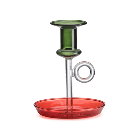 Le Bugie Glass Candle Holder - Red Green