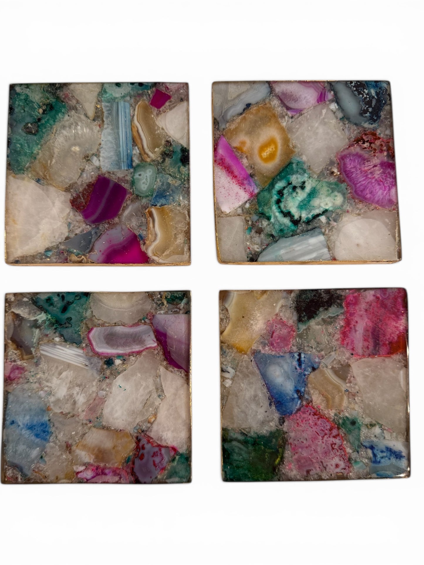 Multicolor Agate Geode Coasters - Set of 2