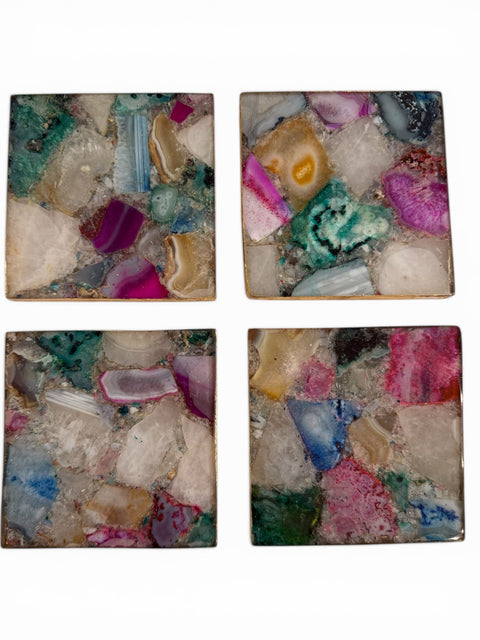 Multicolor Agate Geode Coasters - Set of 2