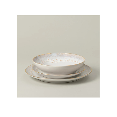 Taormina Gold-Rimmed 12-Piece Dinnerware Set with Soup/Pasta Bowl