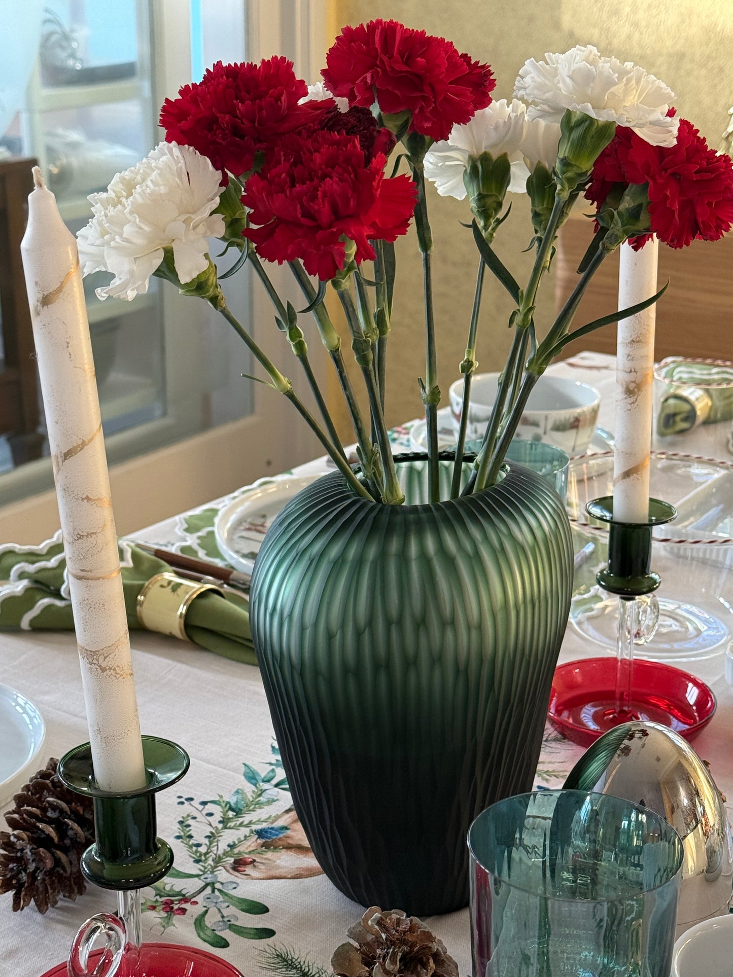 Le Bugie Glass Candle Holder Bud - Red Green