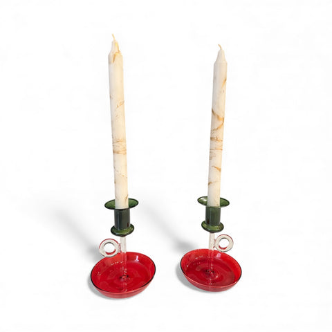 Le Bugie Glass Candle Holder - Red Green