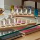 Colored Shot Glass Set with Oak Paddle